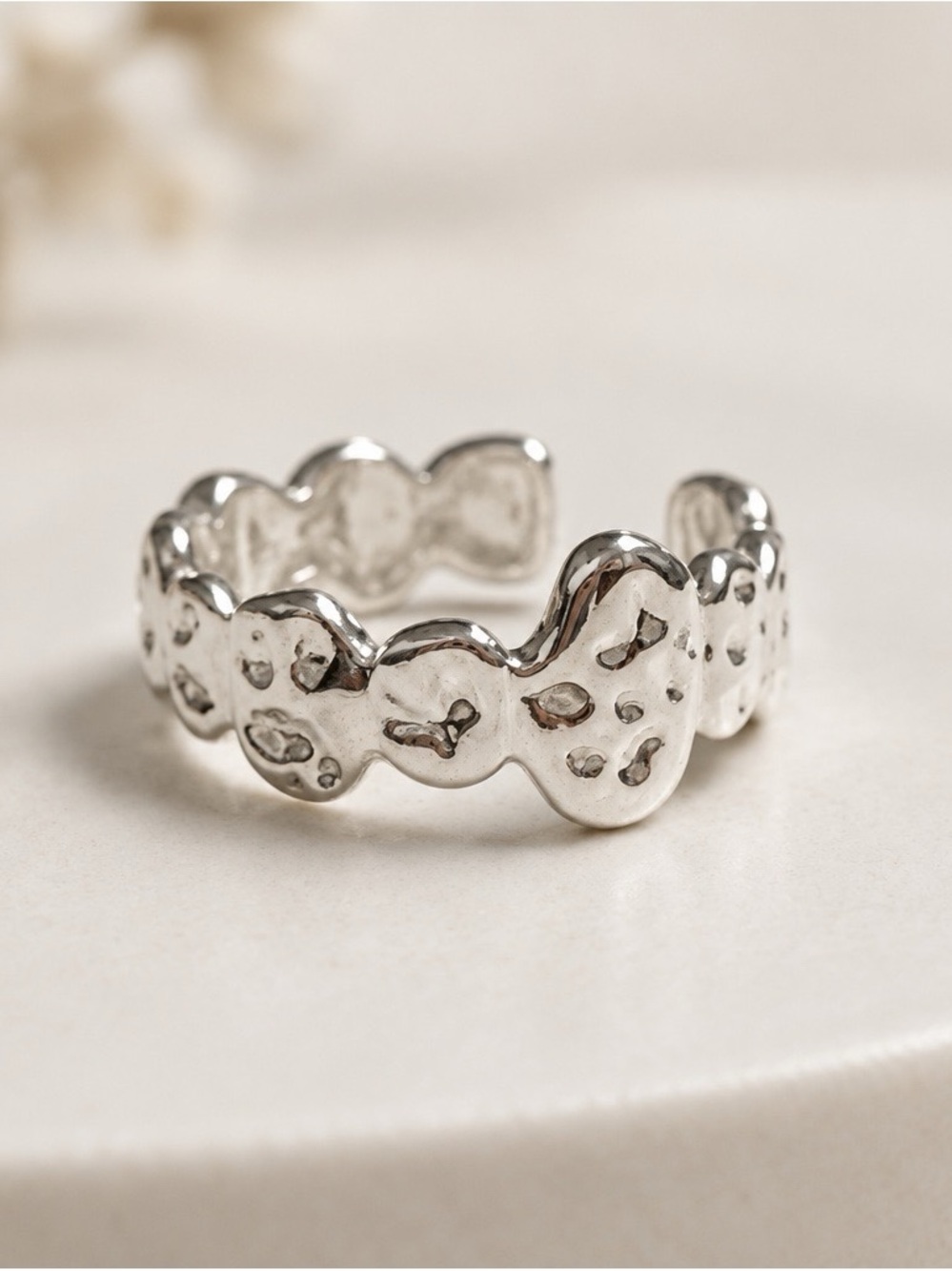 2393 -38 925 Sterling Silver Textured Hammered Open Band Ring | Adjustable